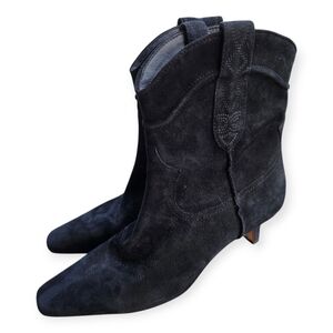 Sam Edelman "Taryn" Black Suede Western Booties – Size 8